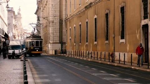 Lisbon Trams 28 Stock Footage 127596628