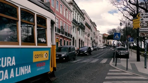 Lisbon Trams 29 Stock Footage 127596543