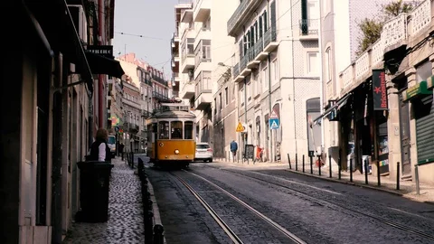 Lisbon Trams 32 Stock Footage 127596440