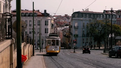Lisbon Trams 38 Stock Footage 127596222