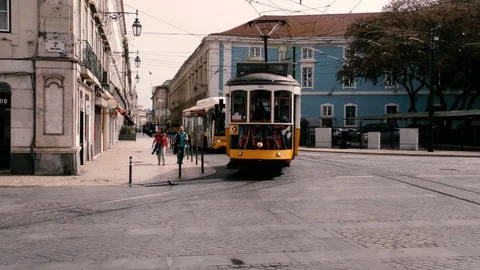Lisbon Trams 40 Stock Footage 127596137