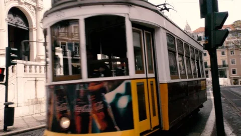 Lisbon Trams 41 Stock Footage 127596076