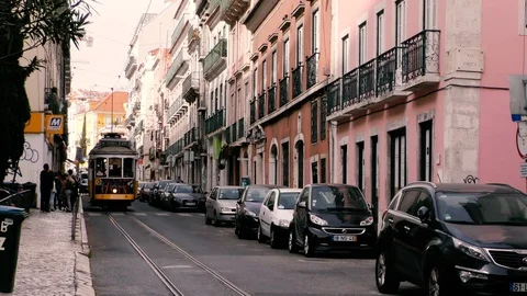 Lisbon Trams 43 Stock Footage 127596048