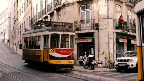 Lisbon Trams 44 Stock Footage 127596050