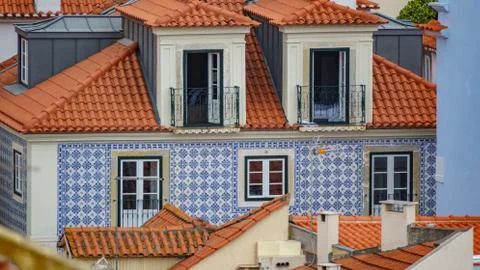 Lisbon typical tile facade 스톡 사진