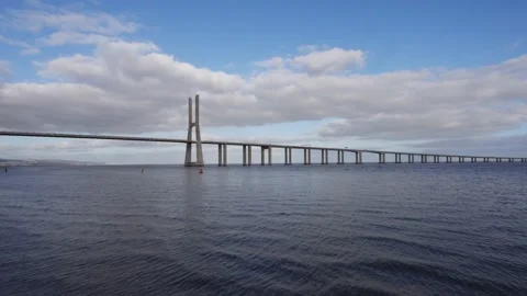 Lisbon, Vasco da Gama bridge on a winter day Stock Footage 168027759
