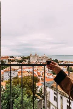 Lisbon View with Wine Stock Photos