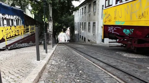 Lisbon yellow tram Stock Footage 1128822