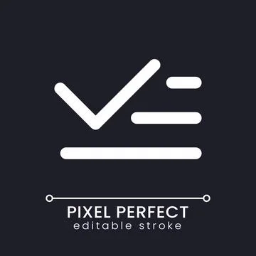 List and checkmark pixel perfect white linear ui icon for dark theme Stockillustratie