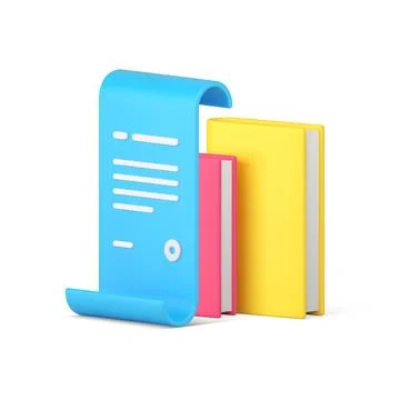 List of book reading task management educational examination check 3d icon .. Illustrazione stock