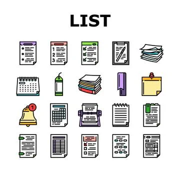 List check document tick icons set vector Illustrazione stock
