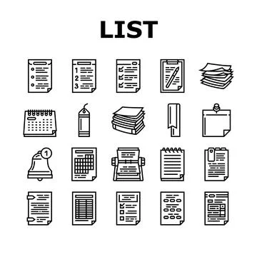 List check document tick icons set vector Illustrazione stock