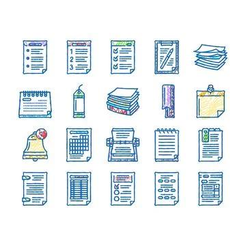 List check document tick icons hand drawn Stockillustratie