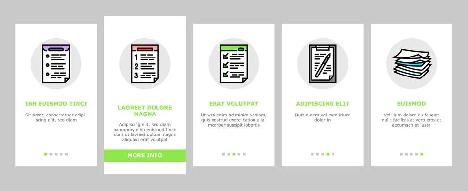 List check document tick onboarding icons set vector Stock Illustration