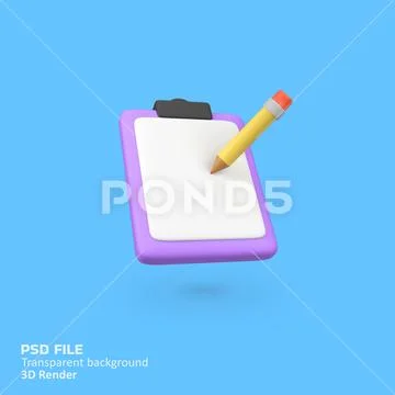 List clipboard items with pencil isolated 3d render icon illustration PSD Template