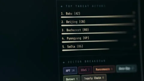 List of countries as Top Threat Actors, ethical hacking concept Stock Footage 330663199