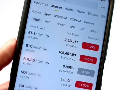 List of crypto on a smartphone Stock Photos