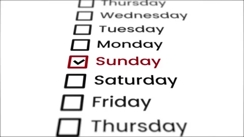 List of days of the week moving forward, Sunday marked with tick animation Stock-Footage 333783680