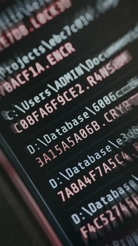 List of file paths ending in .ENCR and .LOCK consistent with ransomware Stock Footage 335464448