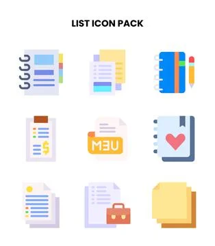 List Flat Collection Icons Pack Stock Illustration