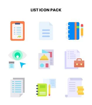 List Flat Graphics Icons Pack Stock Illustration