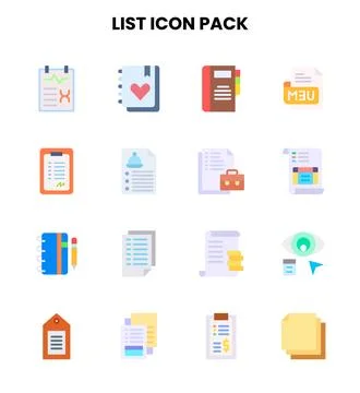 List Flat Scalable Icons Pack Stock Illustration