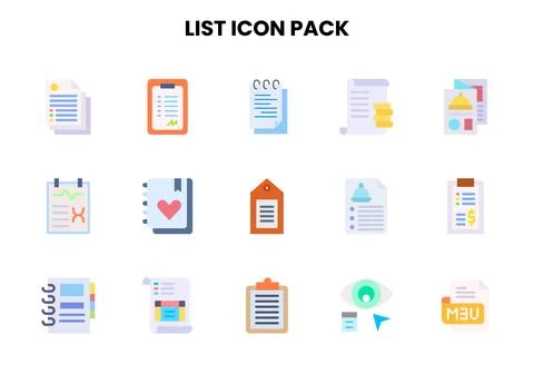 List Flat UI Icons Pack Stock Illustration