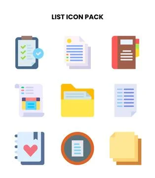 List Flat Vector Icons Pack Stock Illustration