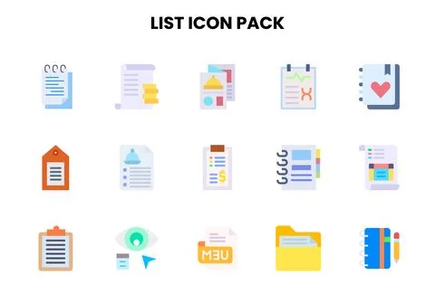List Flat Vector Icons Pack Stock Illustration