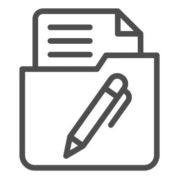 List in folder line icon. Document with pen in folder vector illustration 库存插图
