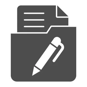 List in folder solid icon. Document with pen in folder vector illustration 스톡 일러스트