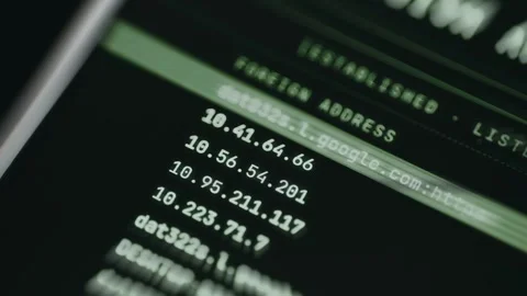 List of foreign addresses, remote web servers that the computer is communicating Stock Footage 335882076