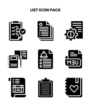 List Glyph Bundle Icons Pack Stock Illustration