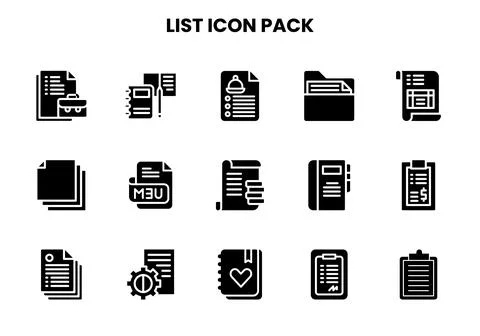 List Glyph Graphics Icons Pack Stock Illustration