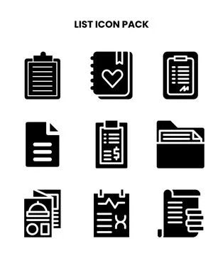 List Glyph UI Icons Pack Illustrazione stock