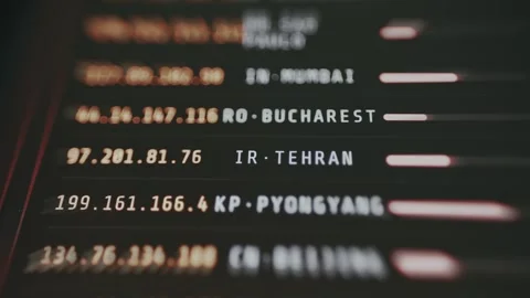 List of IP addresses associated with specific cities and countries Stock Footage 335461947