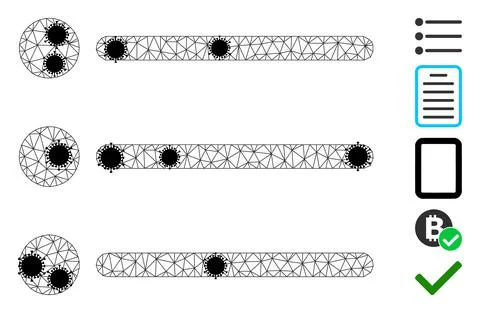 List Items Wireframe Mesh Icon with Coronavirus Nodes Illustrazione stock
