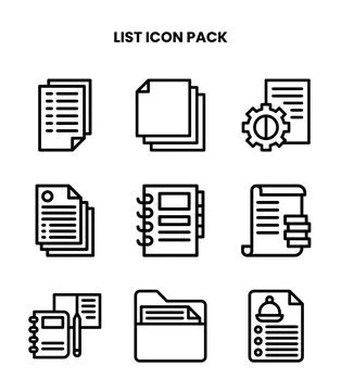 List Line Icons Pack Stock Illustration