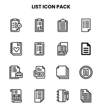 List Line Set Icons Pack Stock Illustration