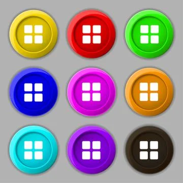 List menu, Content view options icon sign. symbol on nine round colourful but Stock Illustration