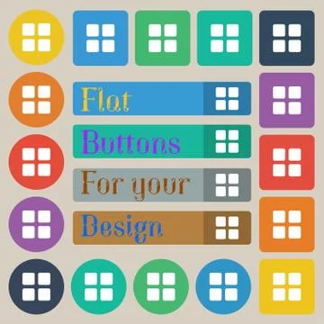 List menu, Content view options icon sign. Set of twenty colored flat, round, sq Stock Illustration