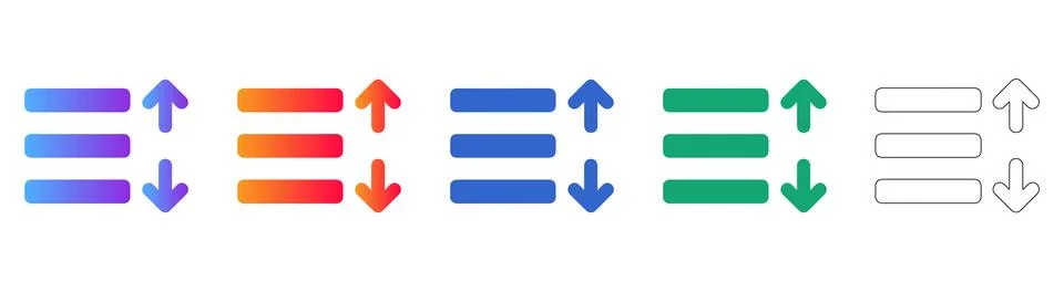 List Menu Sorting Arrows Icon Set Stock Illustration