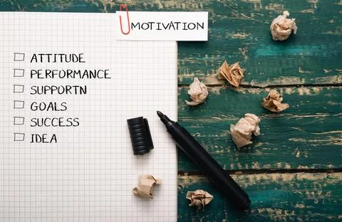 List in the notebook on the topic of motivation Stock Photos