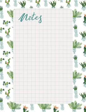 List for notes decorated with houseplant elements Stock Illustration
