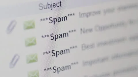 List of nuisance spam emails on computer screen Video stock 10806339