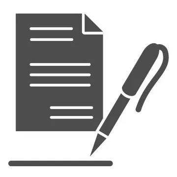 List paper and pen solid icon. Contract record, report, document signing symbol 스톡 일러스트