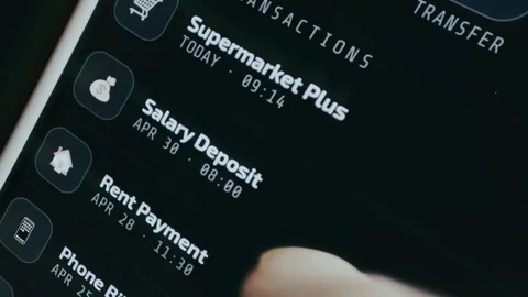 List of recent transactions from a banking application Video stock 334402034