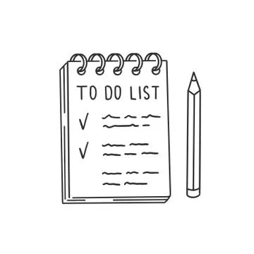 List with things to do in notepad and pencil. Checklist doodle illustration Stock Illustration