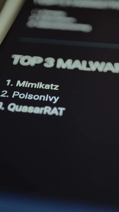 List of top 3 types of malware displayed on a mobile phone screen Stock Footage 328356128