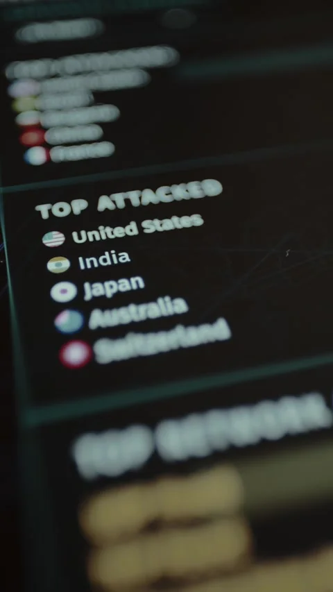 List of Top Attacked countries, cyberattack concept Stock Footage 328356244